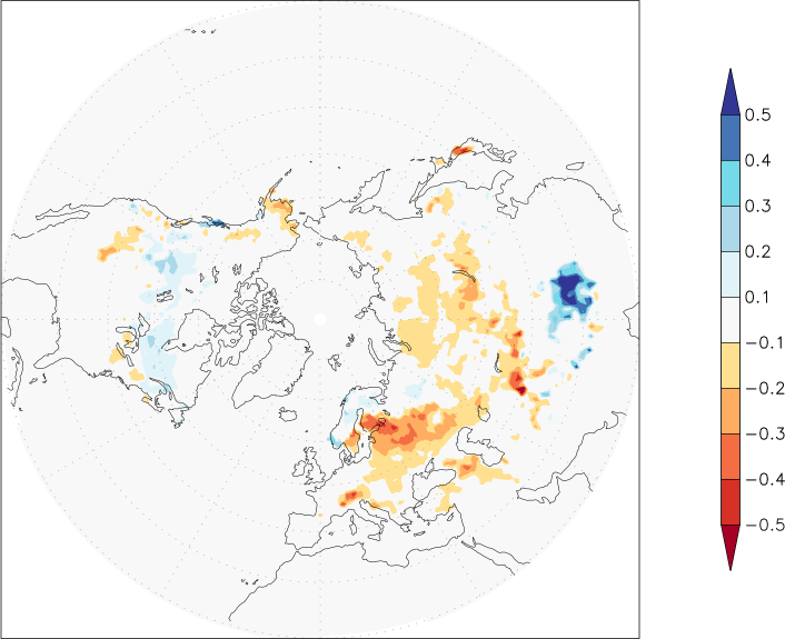 snow cover (northern hemisphere) anomaly spring (March-May)  w.r.t. 1981-2010
