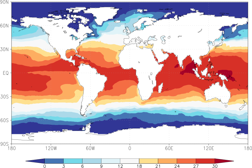 sea surface temperature spring (March-May)  observed values