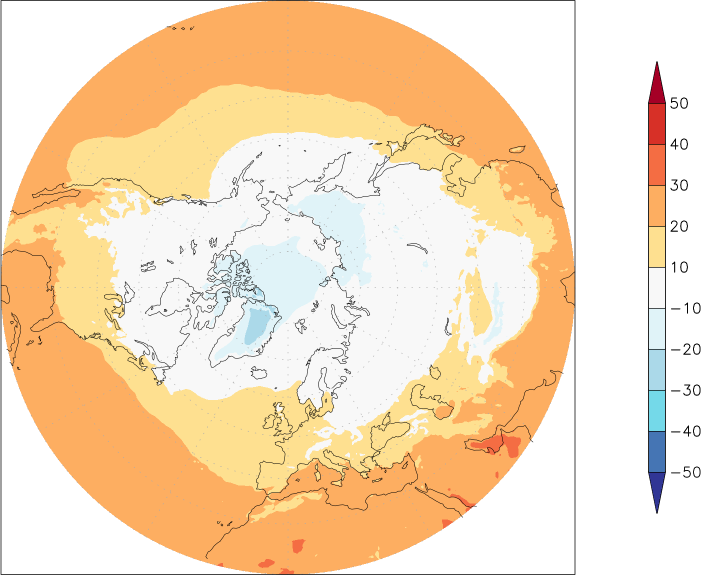 temperature (2m height, northern hemisphere) autumn (September-November)  observed values