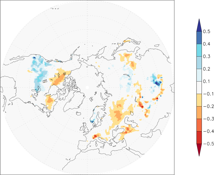 snow cover (northern hemisphere) anomaly spring (March-May)  w.r.t. 1981-2010